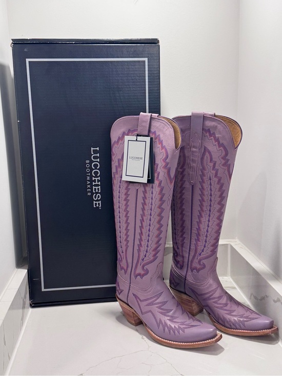 Lucchese Shoes - Lucchese Lavender Purple Leather Western Knee Boots